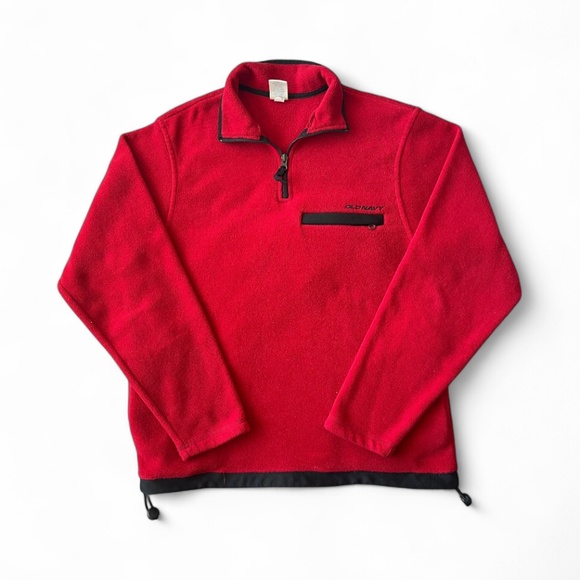 Vintage Sweatshirt Size Small Red Quarter Zip Collared Adjustable Drawstrings - Picture 1 of 9